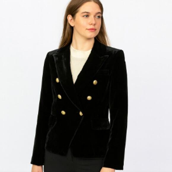 Rachel Zoe SZ XS Black Velvet Military Style Lined Blazer Gold Buttons - Picture 1 of 9